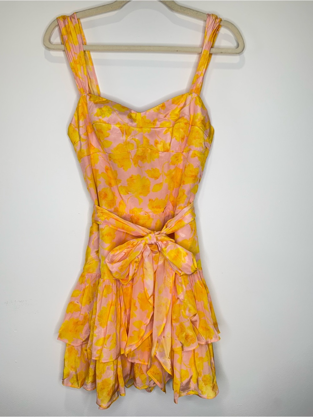 NWT ✨Amanda Uprichard Yellow Floral Tie-Waist Mini Romper Dress Kendra Skort - Picture 4 of 9
